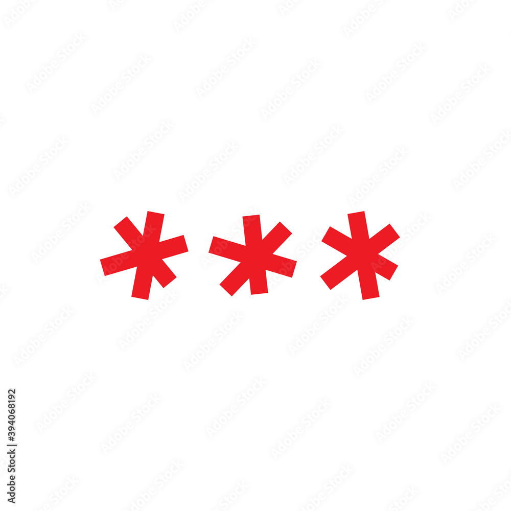 Fototapeta premium three red hand drawn asterisks footnote icon. Password, parol sign.