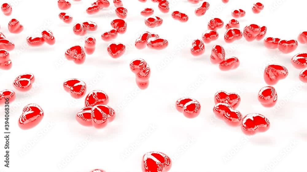 Red Hearts love symbol fall on white 4k Red Hearts love symbol fall on white 4k