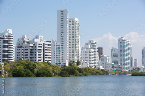 View of residential buildings in the new and modern area of Cartagena facing the Caribbean Sea, Colombia 2014