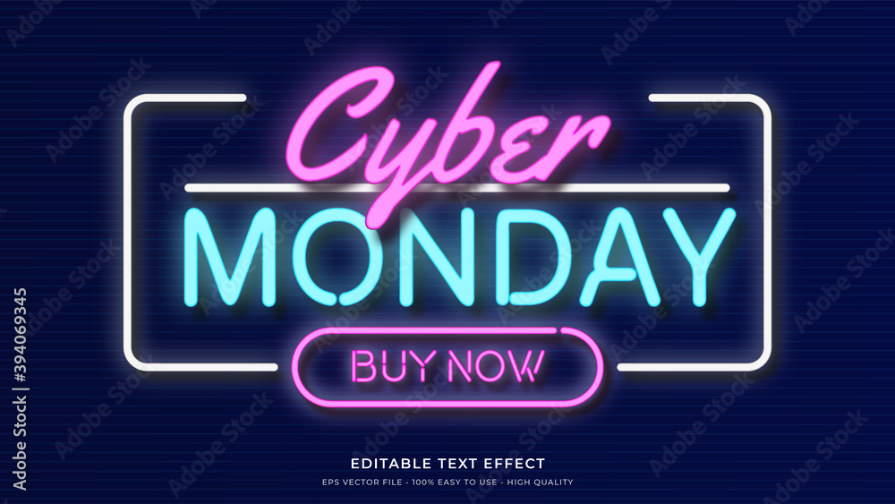 cyber monday neon light typography premium editable text effect