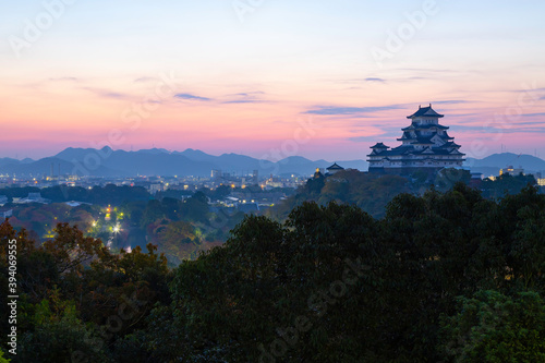 夜明けの姫路城　兵庫県姫路市男山配水池公園にて