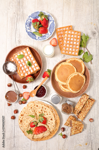 assorted of crepe, pancake and waffle