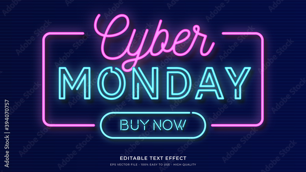 cyber monday neon light typography premium editable text effect