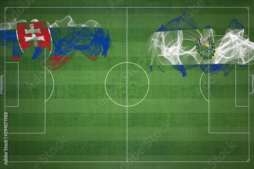 Slovakia vs El Salvador Soccer Match, national colors, national flags, soccer field, football game, Copy space photo