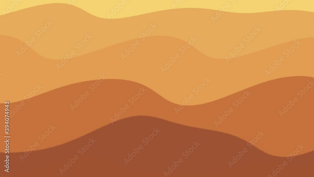 Animated waves like a desert dunes or mountains, in yellow, orange, gold and brown colors, representing a moving landscape - digital flat design background for a cartoon
