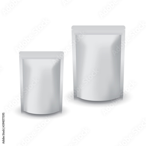 2 sizes blank silver standing ziplock bag for food or healthy product.
