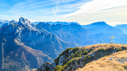 Sunny autumn day at the mount Tersadia in the italian alps