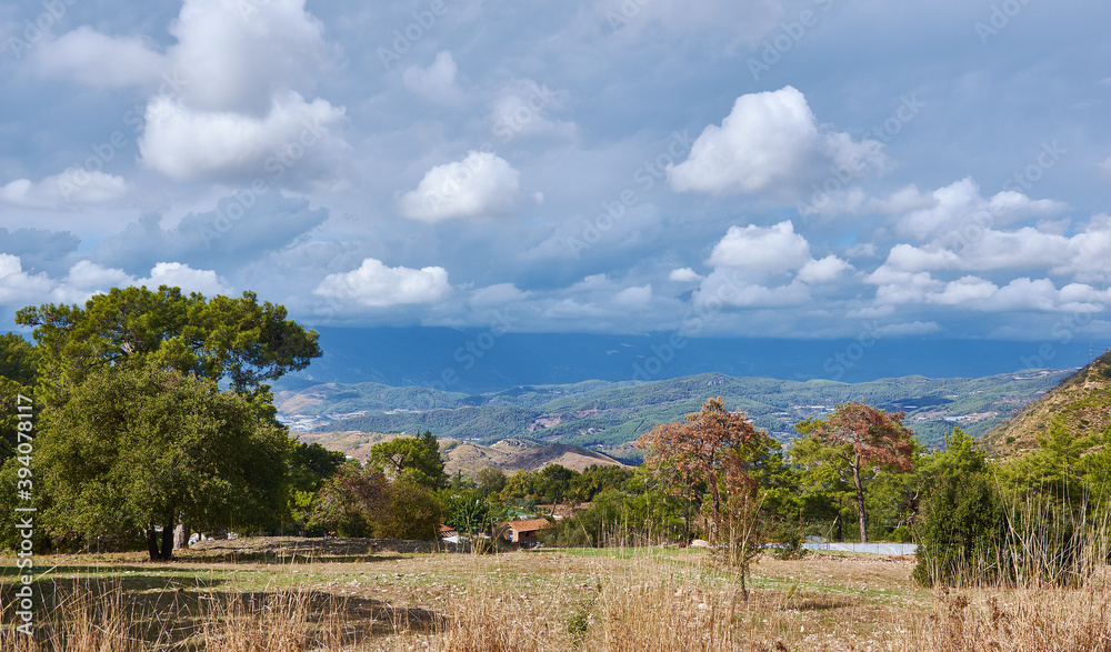 Mountain and cloudy sky views