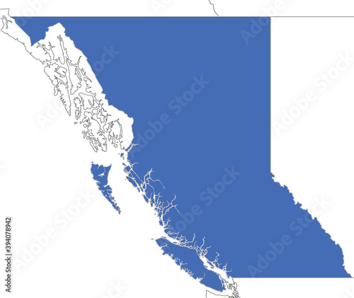 Simple map of British Columbia, province of Canada with outlines of neighboring regions such as Yukon, Northwest Territories, Alberta, Alaska and Washington. Travel destination and touristic map.