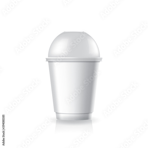 Blank white paper-plastic coffee-tea cup with clear dome lid in small size mockup template.