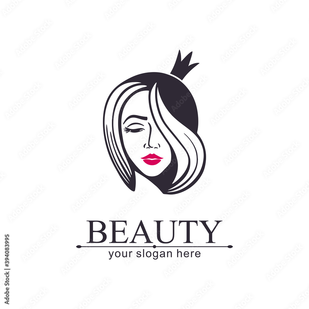 Woman face logo. Princess with a crown. Emblem for a beauty or yoga salon. Style of harmony and beauty. Vector illustration Woman face logo. Princess with a crown. Emblem for a beauty or yoga salon. Style of harmony and beauty. Vector illustration