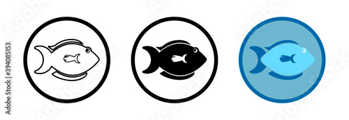 Fish icon set. Line style. Solid shapes and colors for websites and application programs.