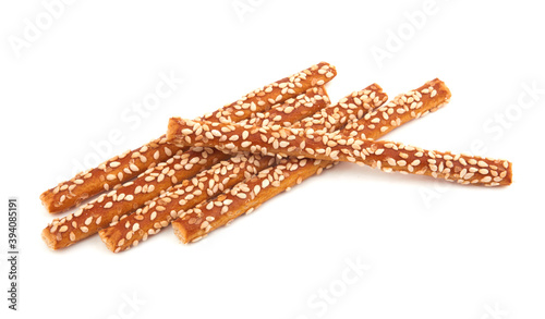 Pretzel sticks coated sesame