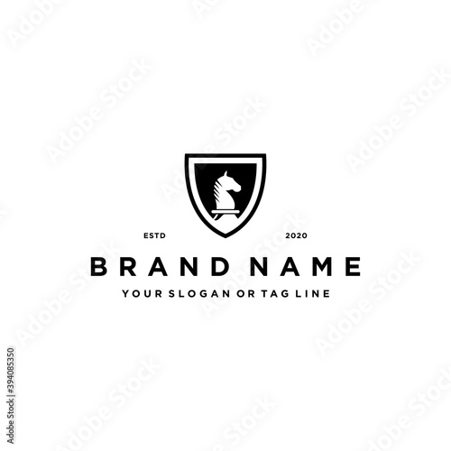 chess horse and shield logo design concept vector
