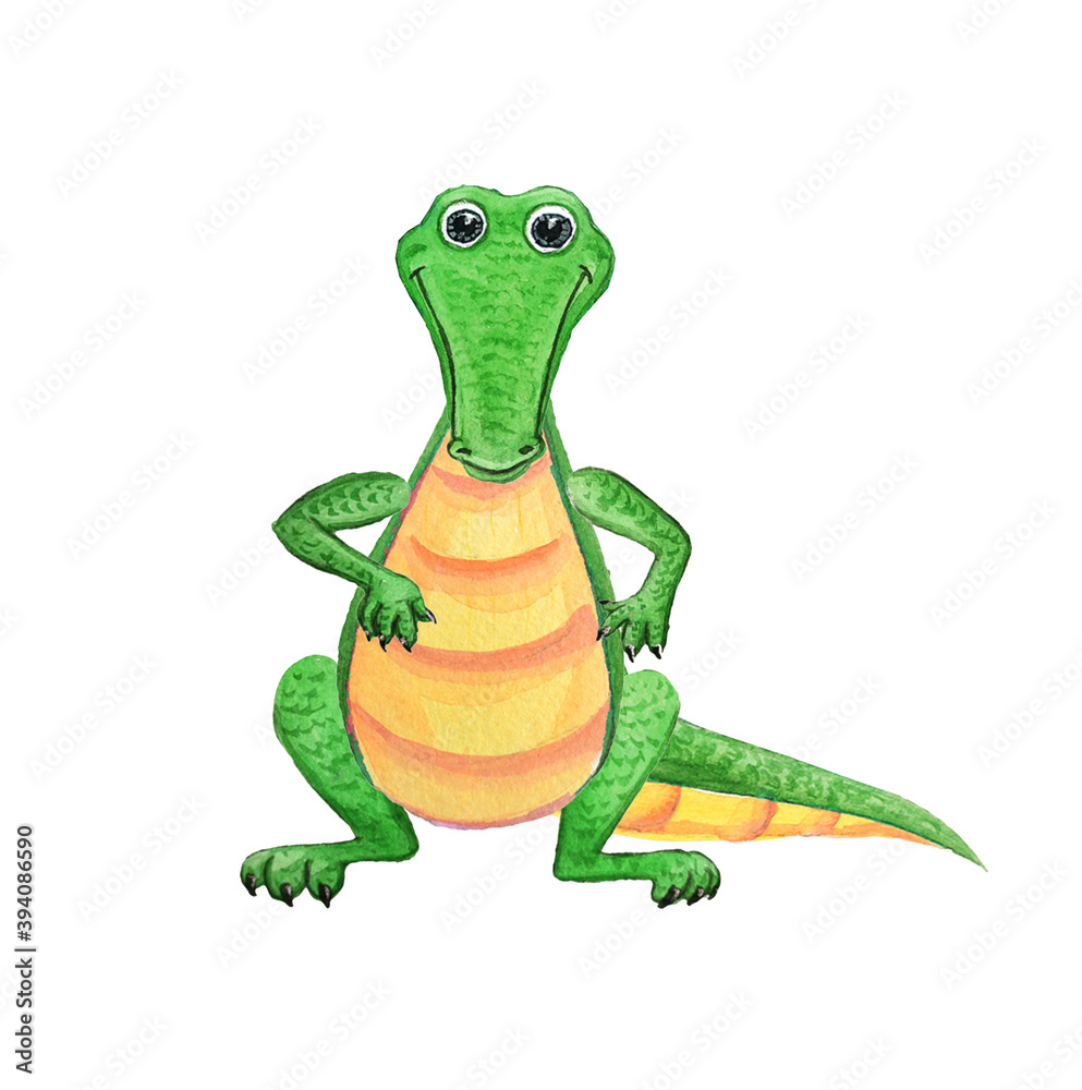 Fototapeta premium Cute green crocodile, funny reptile.