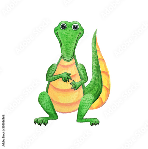 Cute green crocodile, funny reptile.
