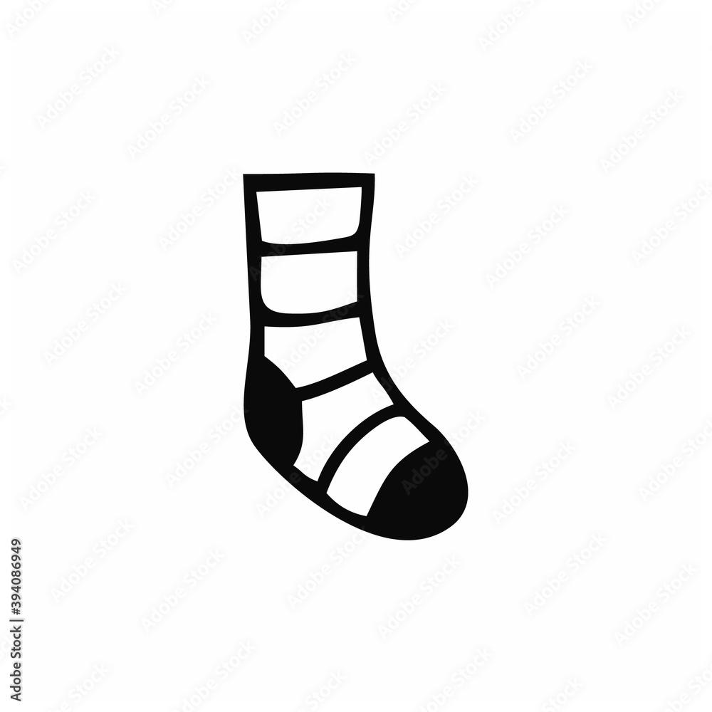 Black and white Doodle sock. Contour illustration of a sock. Element of clothes. Black and white Doodle sock. Contour illustration of a sock. Element of clothes.