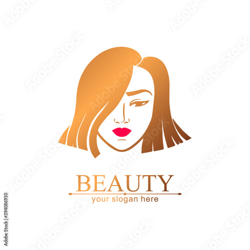 Woman face logo. Asian girl. Emblem for a beauty or yoga salon. Style of harmony and beauty. Vector illustration