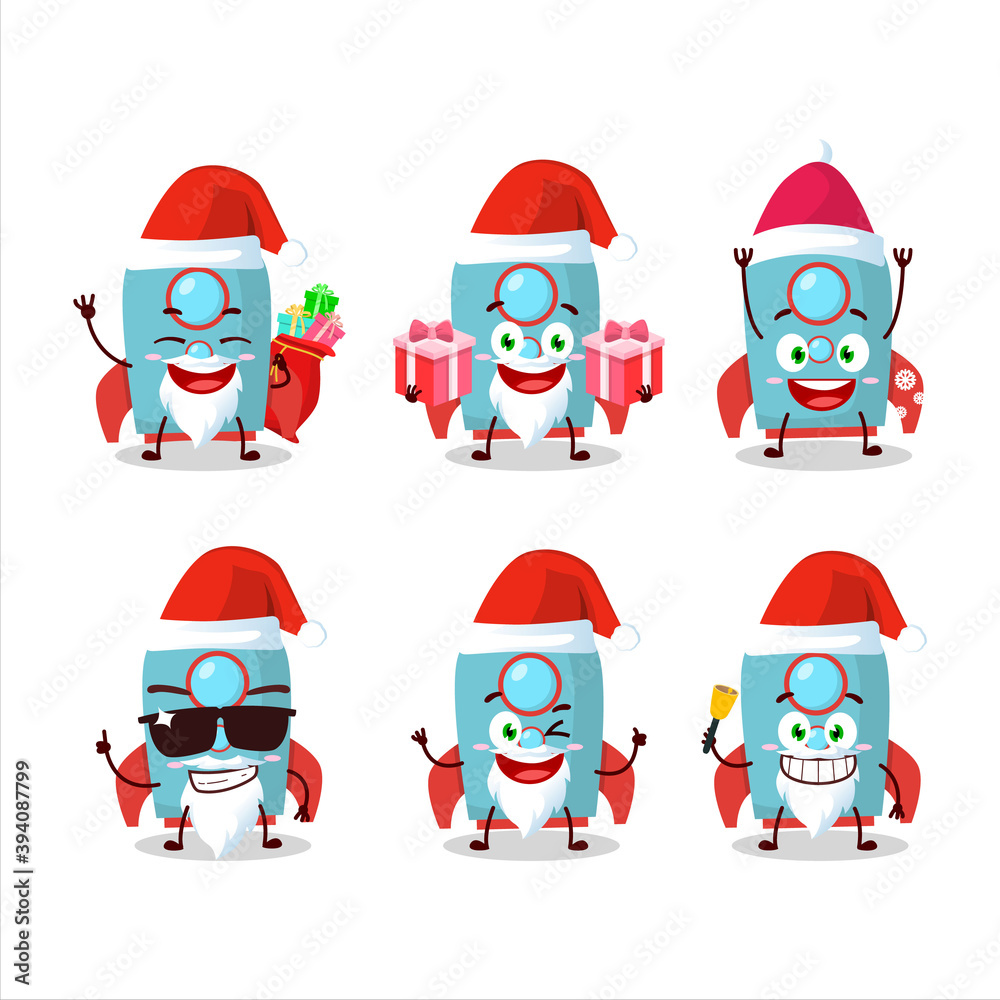 Fototapeta premium Santa Claus emoticons with blue rocket firecracker cartoon character