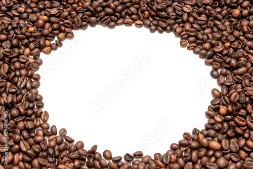 Pile of fresh aromatic coffee beans. Place for text or logo. Copy space.