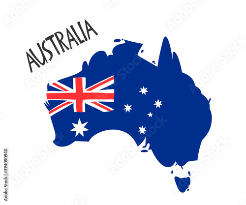 Vector hand drawn stylized map of Australia with flag. Travel illustration of Commonwealth of Australia shape. South map element