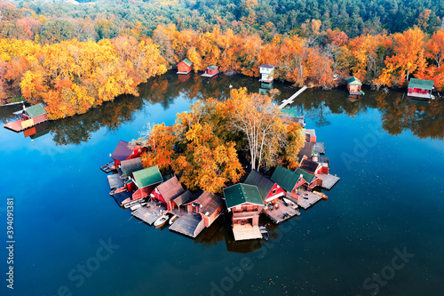 Fototapeta Naklejka Na Ścianę i Meble -  Derito lake in tata city Hungary. This is an unique view fishing lake amazing lights all day. fantastic nature area.