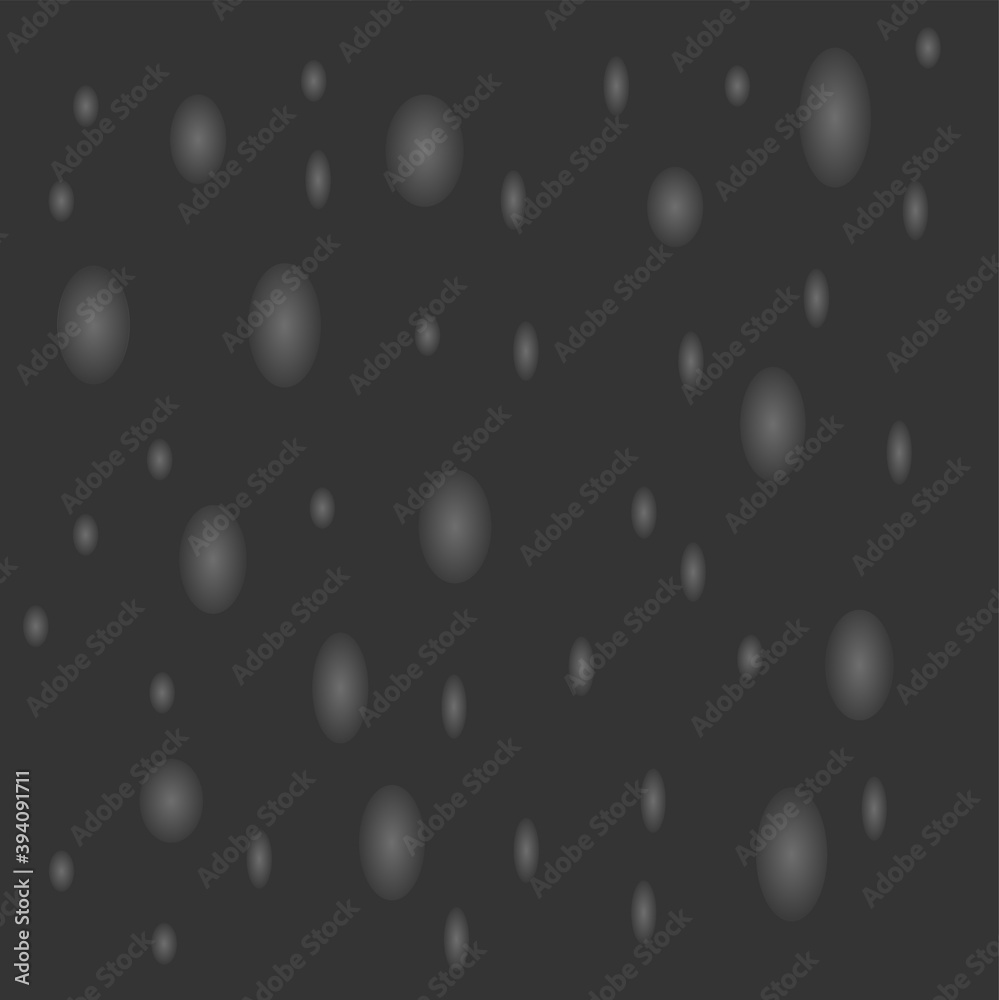 Realistic water drops on a dark gray background. Modern abstract illustration. Design for business advertising. Creative minimalist illustration for wall decoration.