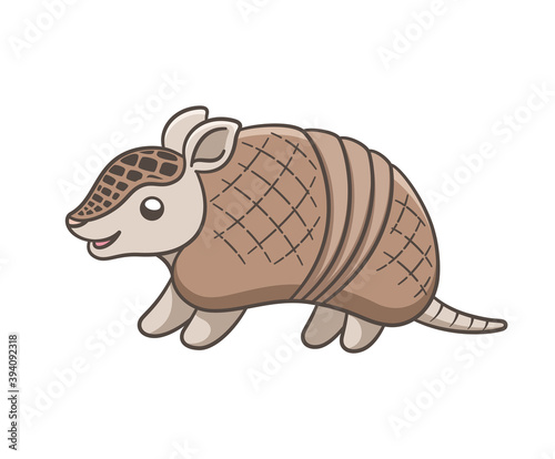Happy armadillo cartoon vector illustration. Cute animal character design, coloring page for kids.