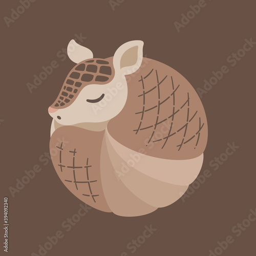 Armadillo sleeping and rolled up into a ball vector illustration. Cute animal character design for stickers, symbols, prints, elements, etc.