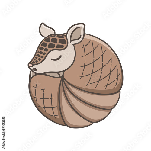 Armadillo sleeping and rolled up into a ball cartoon vector illustration. Cute animal character design for kids.