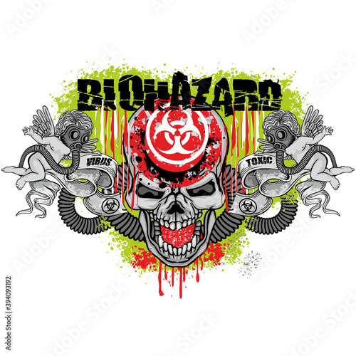 post-apocalypse sign with skull and gas mask, grunge vintage design t shirts