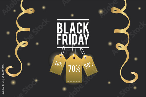 black friday sale poster with golden tags and garlands