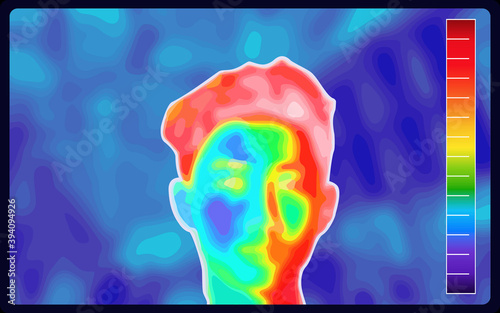 Vector graphic of Thermographic image of a man face showing different temperatures in a range of colors. Medical thermal imaging of human male face. infrared color. infrared color scale. vector EPS10.