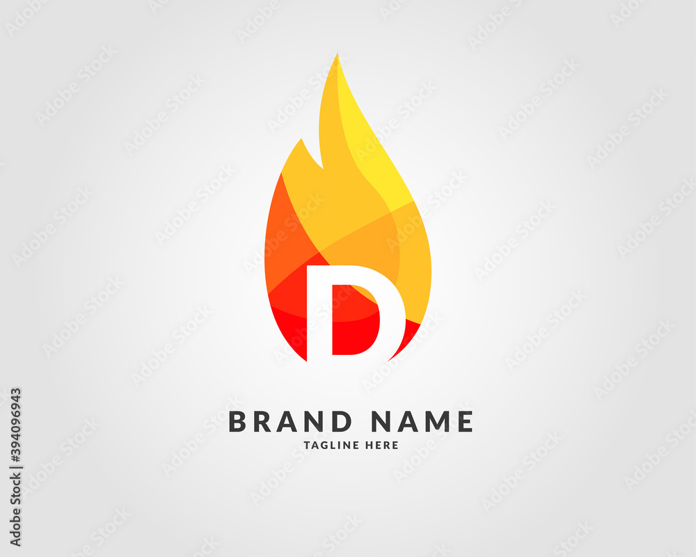 letter D modern flame trendy bright logo design for creative and energic company