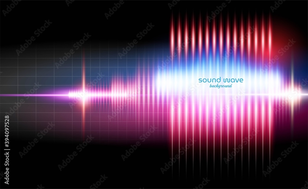 Abstract Sound Wave Background with Red Neon Light Colour