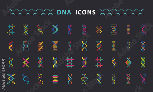 fourty dna molecules structures set icons