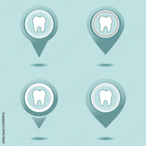 Map pointer with tooth icon. Dentist pin location. IIlustration vector