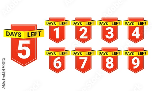 Set of days left countdown for sale  promotion or retail. Number of days left badge. Illustration vector