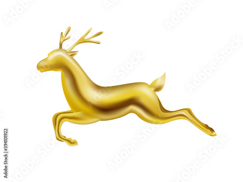 Christmas background with a golden reindeer in a realistic style. Premium vector illustration.