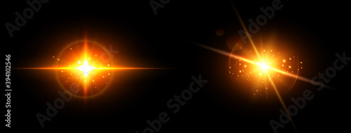 Gold suns with lens flare, ...