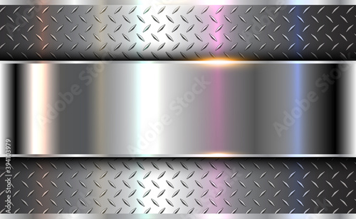 Background silver metallic, 3d chrome vector design with diamond plate sheet metal texture.