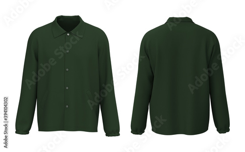 Blank Coach Jacket mockup in front and back views, 3d rendering, 3d illustration