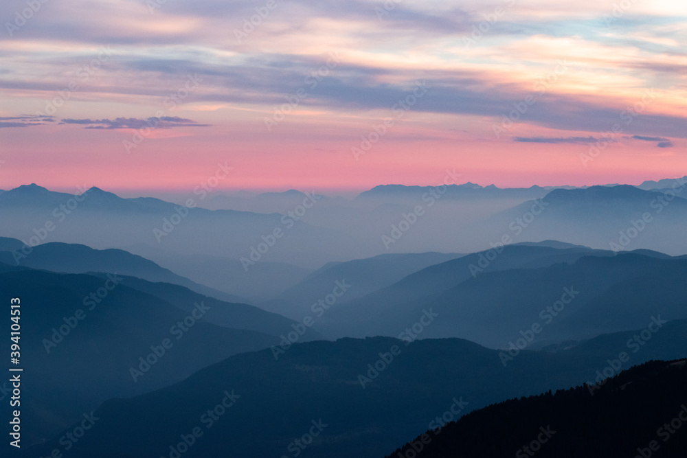 Sunset on Fiemme Valley, Trentino, Italy