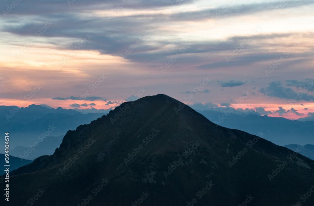 Sunset on Schwarz horn in Fiemme Valley, Trentino , Italy