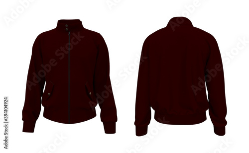 Harrington jacket mockup front and back views, 3d illustration, 3d rendering photo
