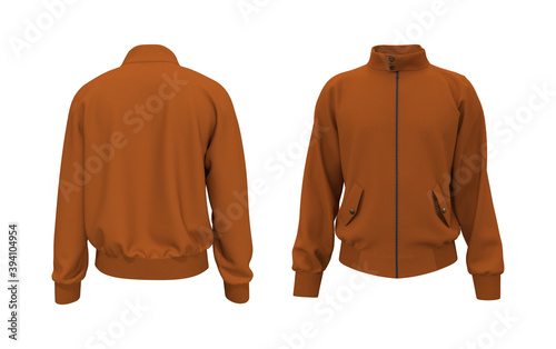 Harrington jacket mockup front and back views, 3d illustration, 3d rendering photo