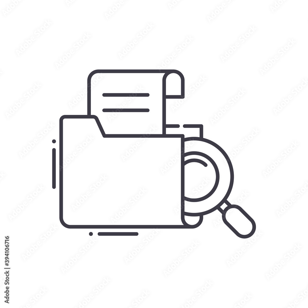 Documentation management icon, linear isolated illustration, thin line vector, web design sign, outline concept symbol with editable stroke on white background. Documentation management icon, linear isolated illustration, thin line vector, web design sign, outline concept symbol with editable stroke on white background.