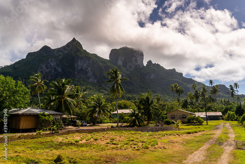 Bora bora mountains landscape in tropical island in french polynesia 