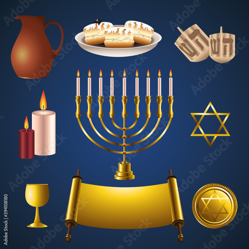bundle of happy hanukkah celebration icons