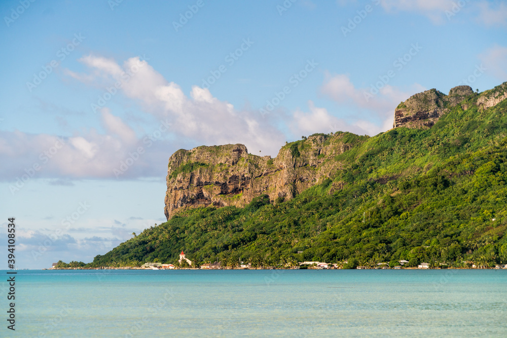 Maupiti Island mountain seen from the lagoon, Leeward Islands, French Polynesia